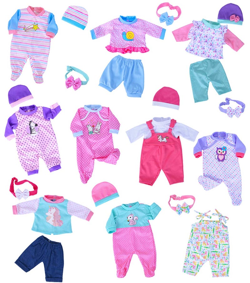 ibayda 10 Sets Doll Clothes Accessories Play Set Include Rompers Outfits for 14-16 inch Dolls and 43cm/17 inch New Baby Dolls (No Doll) - Image 2